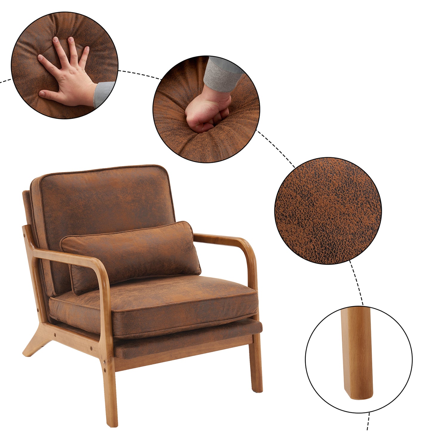 Oak Armrest Oak Upholstered Single Lounge Chair