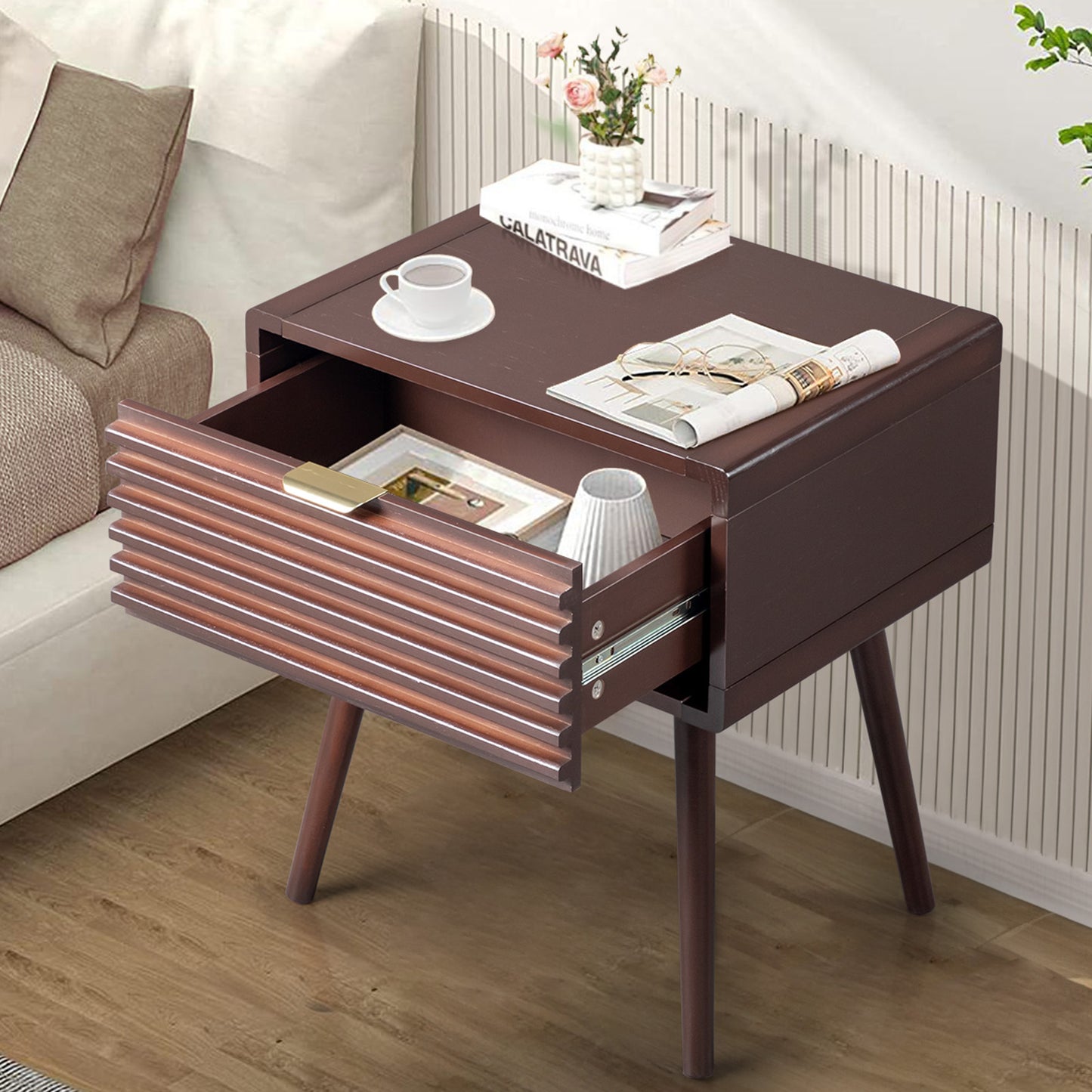 Wood Nightstand End Side Table