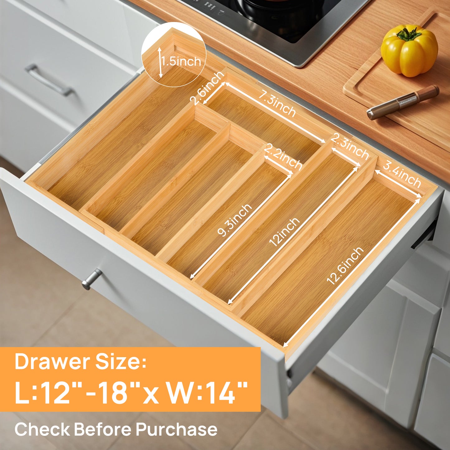 Expandable Bamboo Kitchen Drawer Organizer