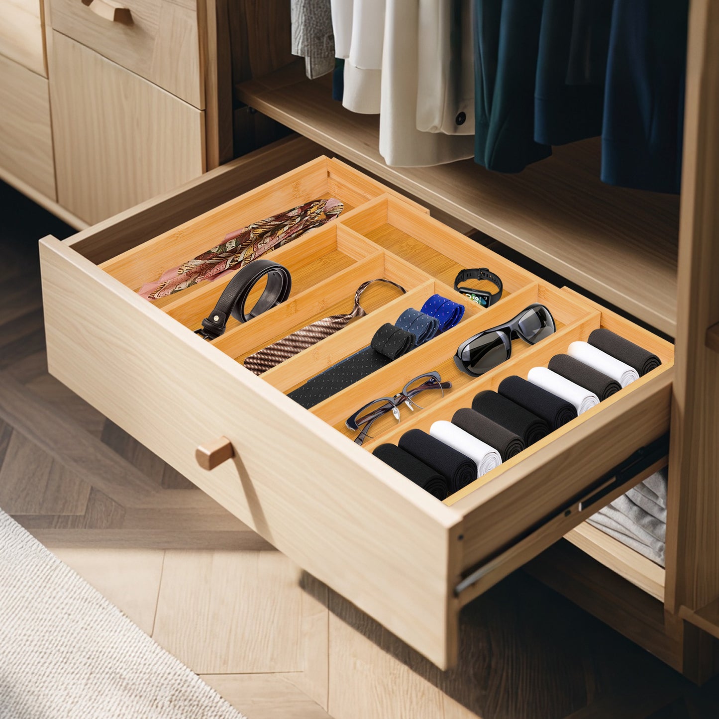 Expandable Bamboo Kitchen Drawer Organizer