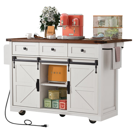 53.7" Farmhouse Kitchen Island with Power Outlet