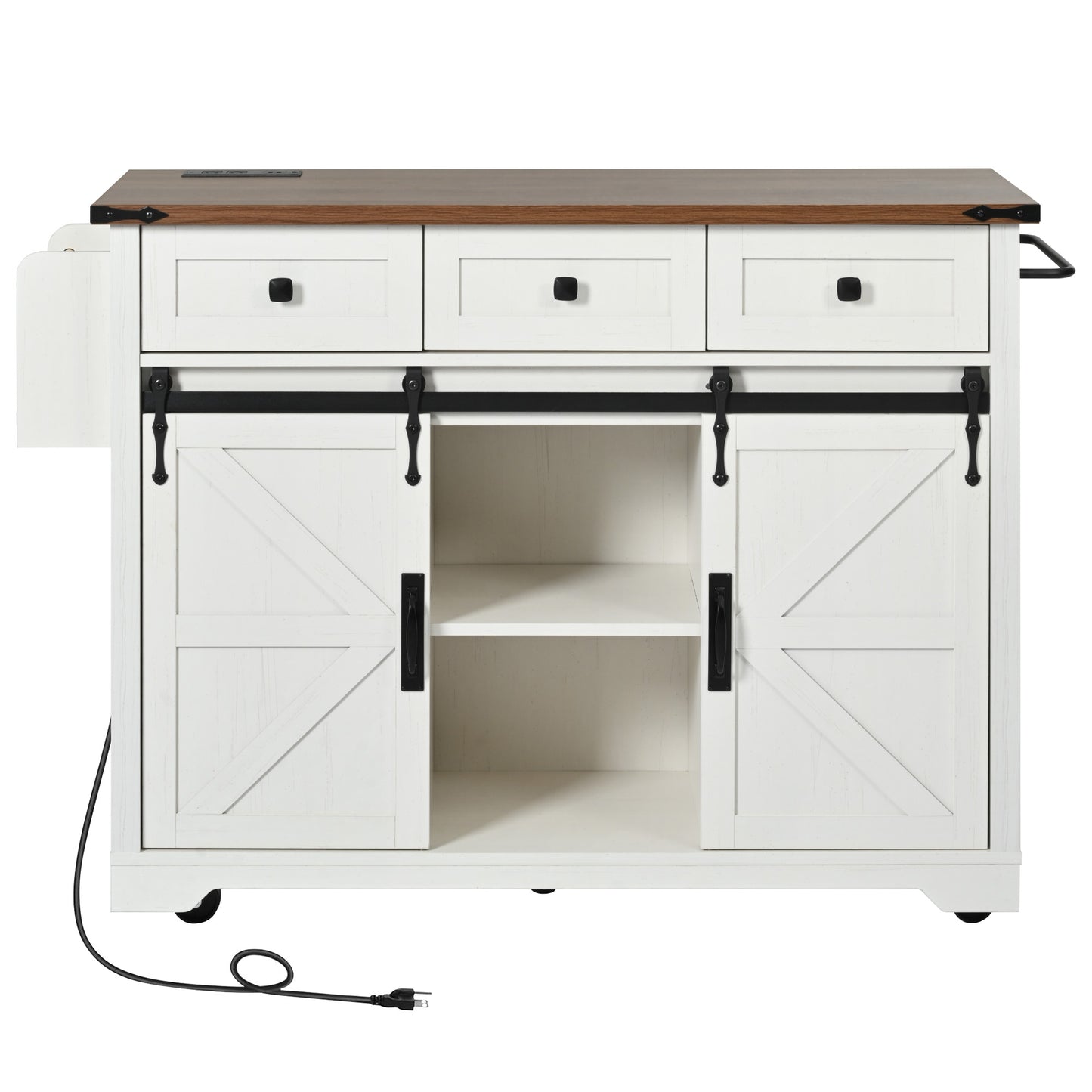 53.7" Farmhouse Kitchen Island with Power Outlet