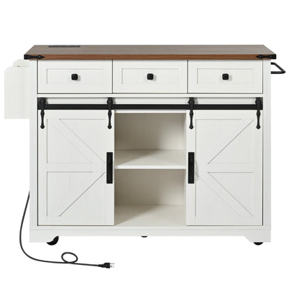 53.7" Farmhouse Kitchen Island with Power Outlet