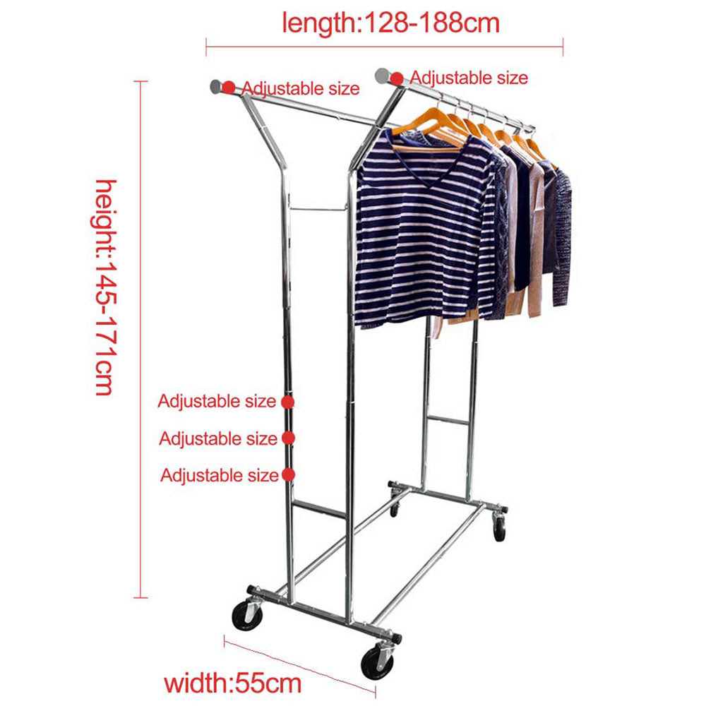 Portable Double-bar Steel Clothes Rack Silver