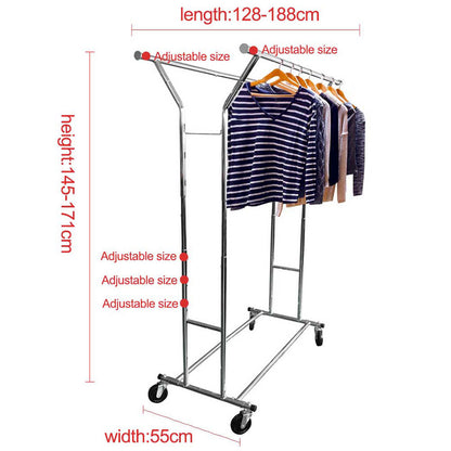 Portable Double-bar Steel Clothes Rack Silver