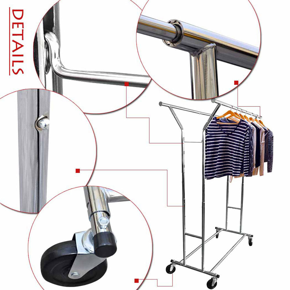 Portable Double-bar Steel Clothes Rack Silver
