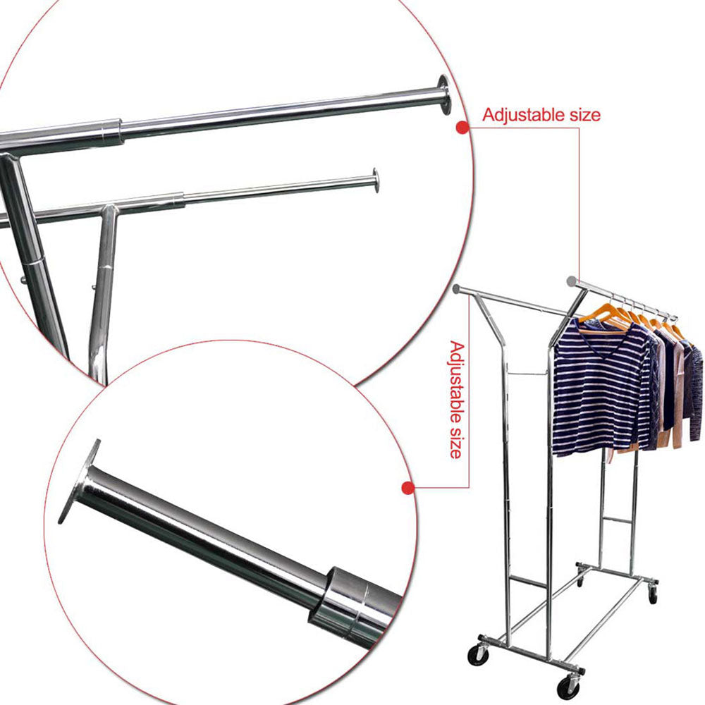 Portable Double-bar Steel Clothes Rack Silver