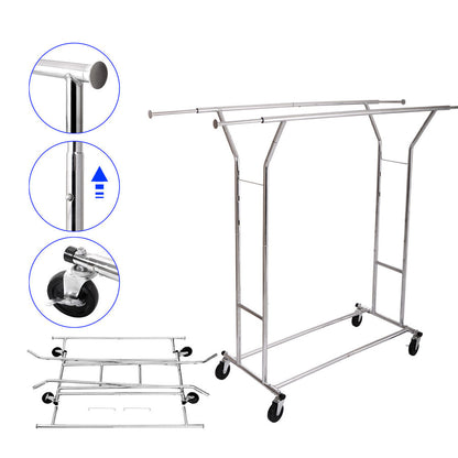 Portable Double-bar Steel Clothes Rack Silver