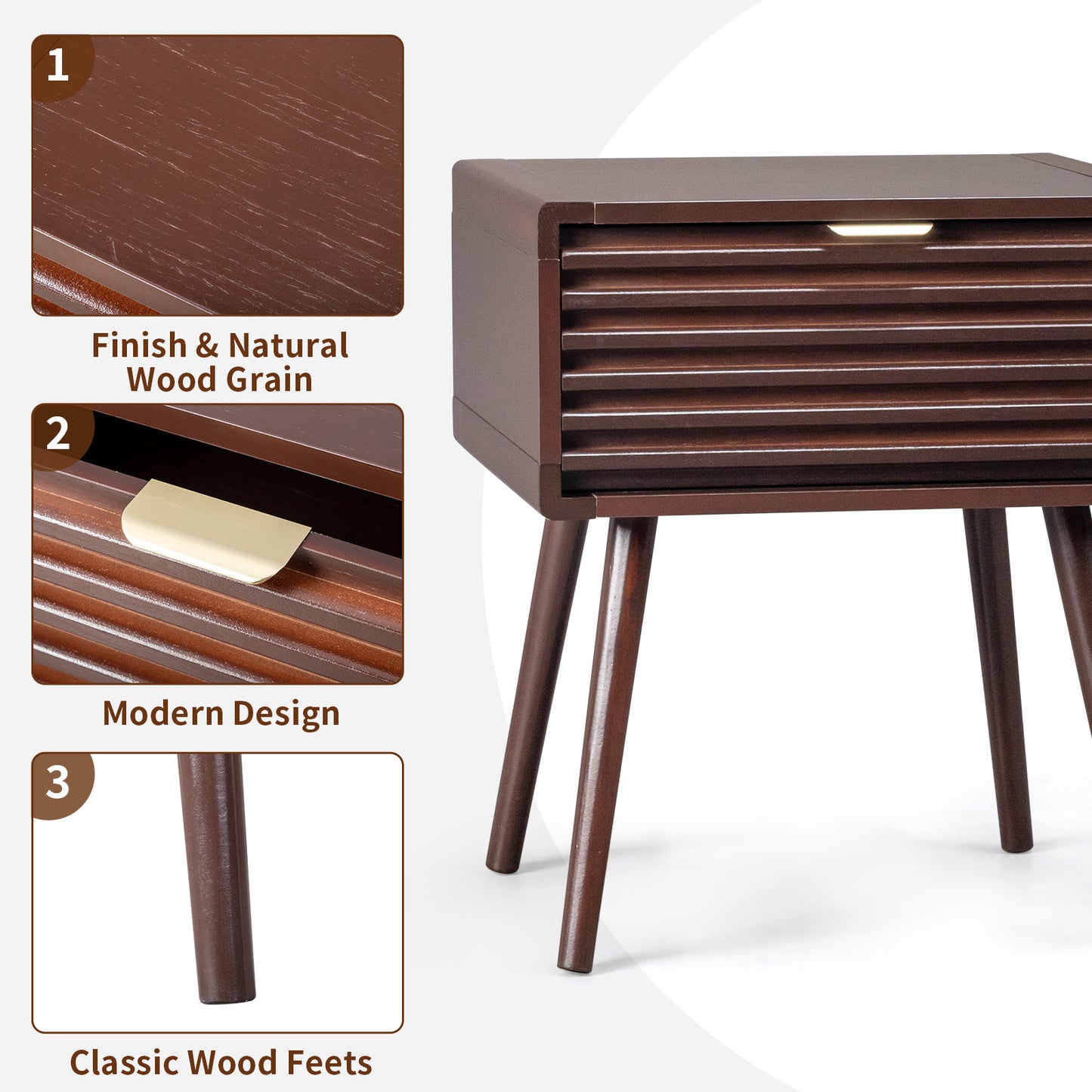 Wood Nightstand End Side Table